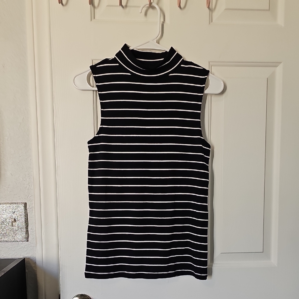 a.n.a Black and White Striped Tank Top